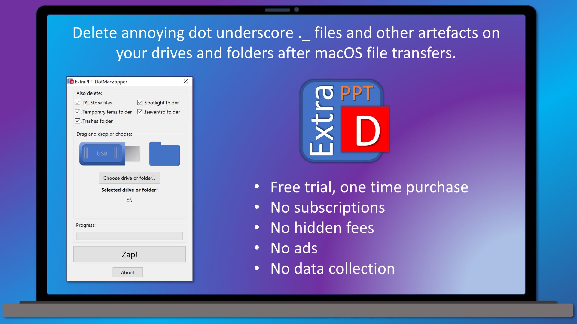 Screenshot of the ExtraPPT DotMacZapper.