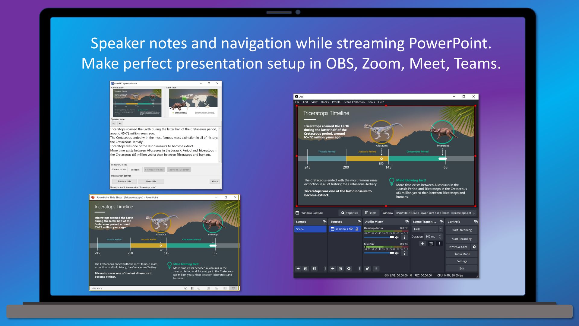 Make perfect PowerPoint presentation setup in OBS, Zoom, Meet, Teams.