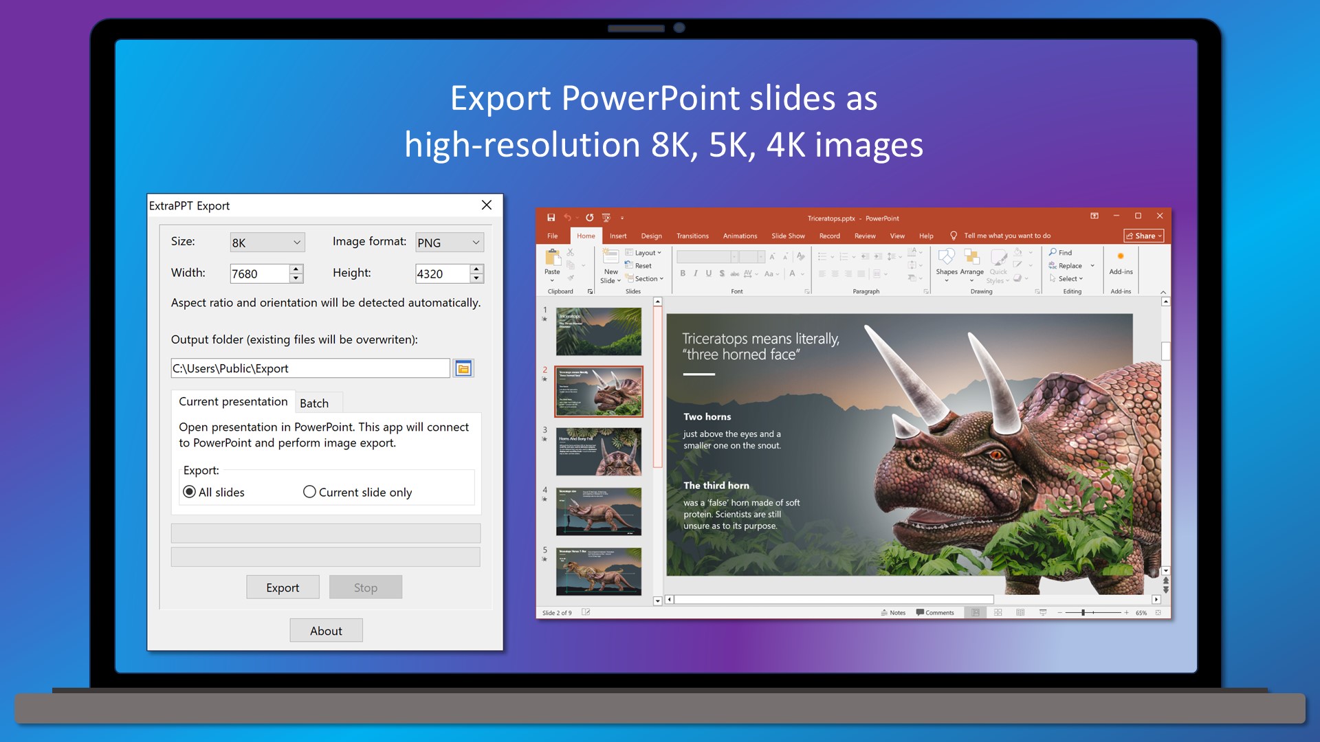 Export PowerPoint slides as high-resolution 8K, 5K, 4K images