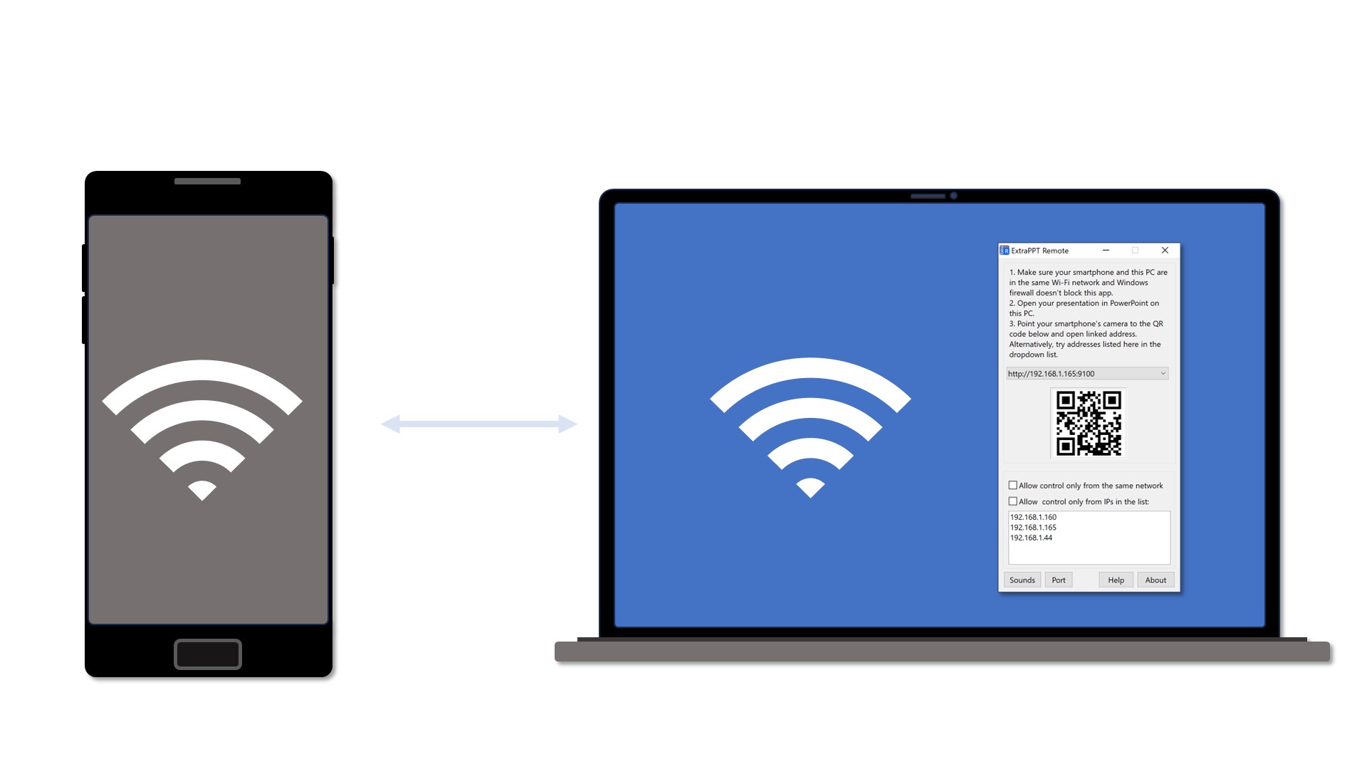 Smartphone and PC should be in the same Wi-Fi network.